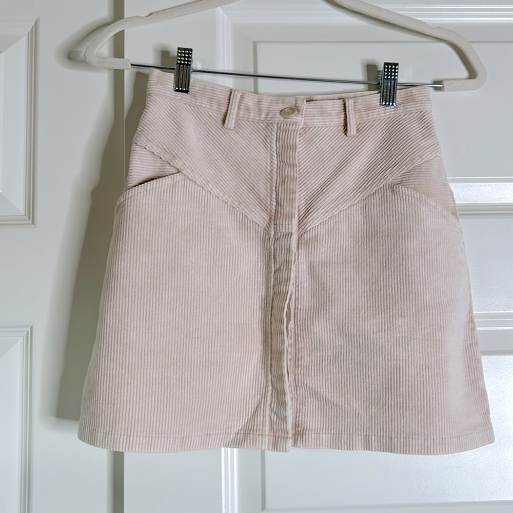 Corduroy mini skirt button front closure pockets belt loop high waist - Picture 2 of 5